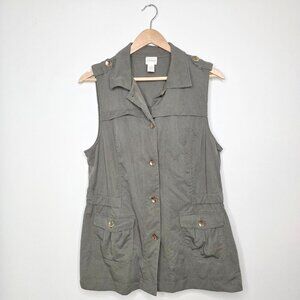 Chico's 100% Lyocell Utility Vest Sleeveless Jacket Safari Coastal Green Size 1